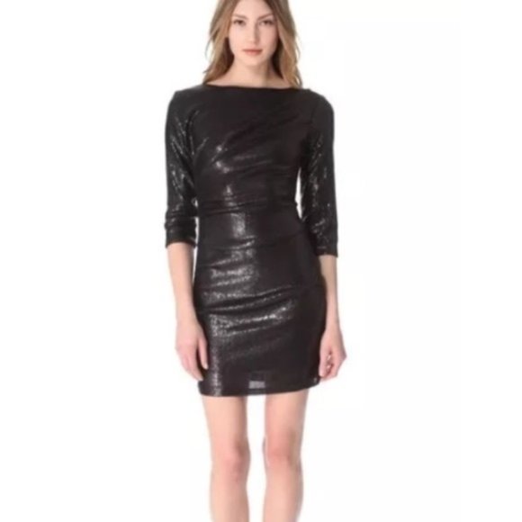 PARKER black sequin ruched mini party cocktail dress - Picture 1 of 6